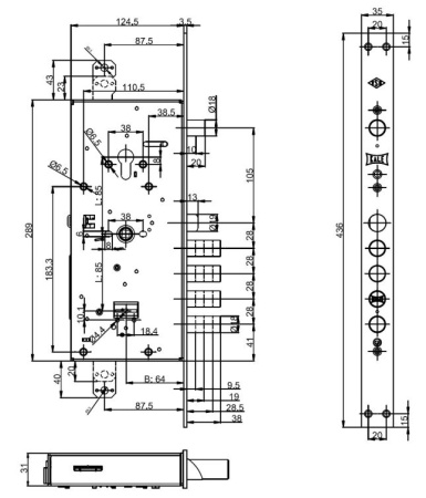 Замок врезной KALE KILIT мультисистемный перекодируемый 456LR, 85BS63,35CP,5K(60mm),w/o SP,w/o Ros