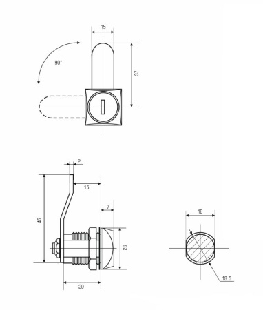 Замок почтовый 0802 20/90° ригель изогнут на 5 мм Eurolock