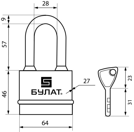 БУЛАТ ВС 3-Н65-01 ПЛ всепогодный 5кл. d=9мм Замок навесной (36,6) 