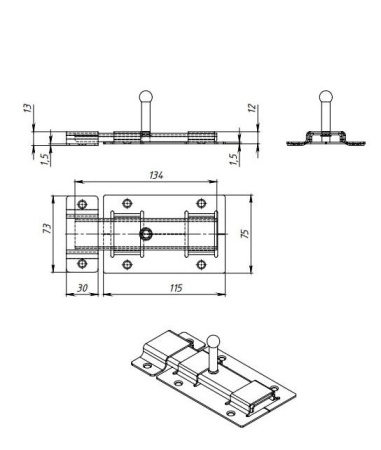 Задвижка дверная ЗД-02 цинк фасовка ПакетХедер (10) мт