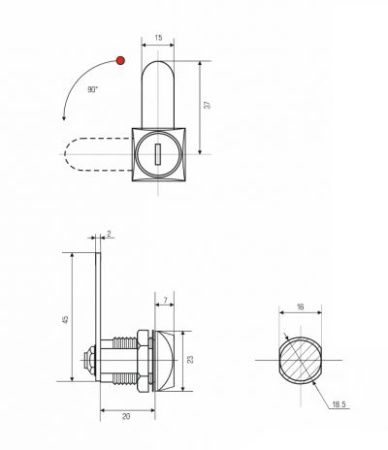 Замок почтовый 0802 20 мм 90° н/в Eurolock