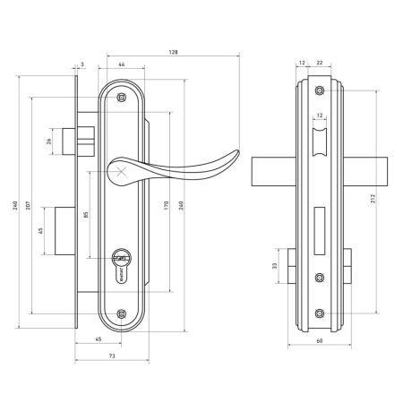 БУЛАТ ЗВ4-1.08.04 НОВА хром 5 перф.кл. Замок врезной с/руч (6)