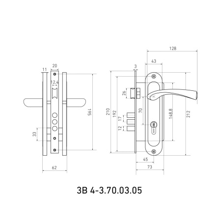 БУЛАТ ЗВ4-3.70.03.05 НОМОС золото 5 перф.кл. Замок врезной с/руч (12)